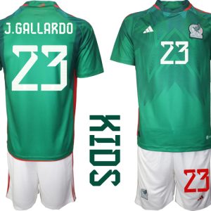 Neuen Kinder Heimtrikot Mexiko WM 2022 Kurzarm + Kurze Hosen J.GALLARDO 23