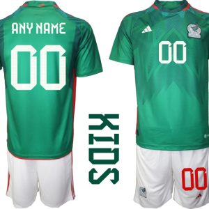 Personalisierbar Kinder Heimtrikot Mexiko WM 2022 Kurzarm + Kurze Hosen