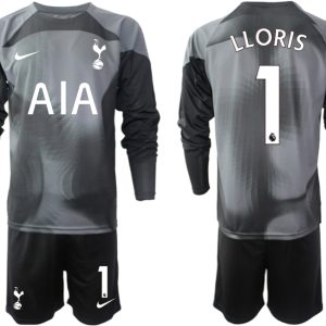 Tottenham Hotspur 2023 Torwarttrikot schwarz Langarm Fußballtrikots Set für Herren LLORIS 1