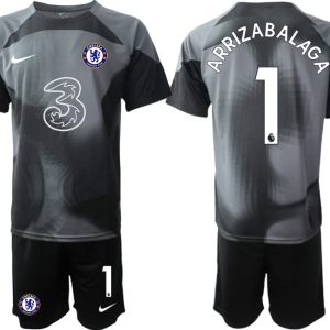 Chelsea FC 2023 Torwarttrikot schwarz Fußballtrikots Trikotsatz Kit mit Aufdruck ARRIZABALAGA 1