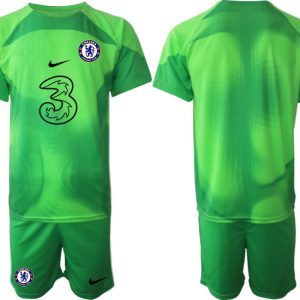 Fußballtrikot für Herren Chelsea FC 2023 Torwarttrikot Grün Kurzarm + Kurze Hosen