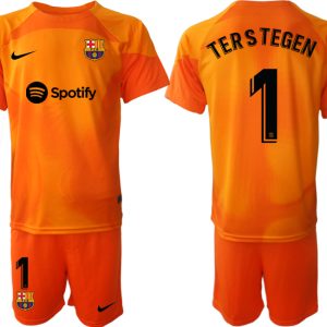 Fußballtrikots Trikotsatz FC Barcelona 2023 Torwarttrikot orange bestellen mit Aufdruck TERSTEGEN 1