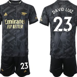 Herren Fußballtrikot Arsenal Auswärtstrikot 2023 schwarz-goldene mit Aufdruck DAVID LUIZ 23