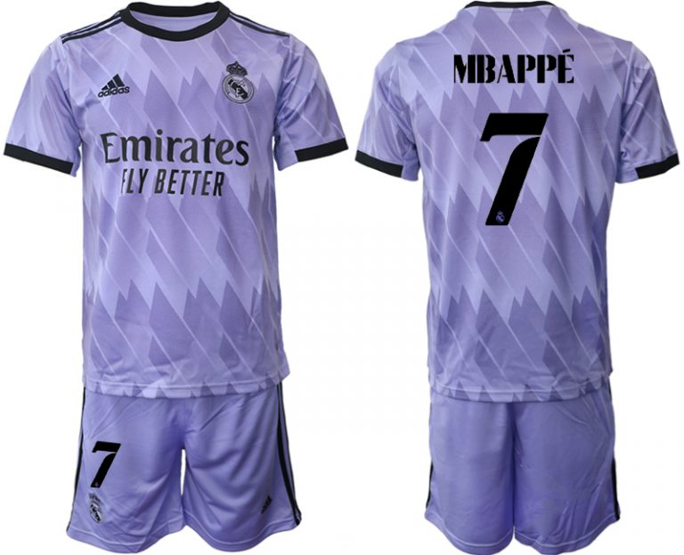 Herren Fußballtrikot Real Madrid 2022-2023 Auswärtstrikots mit Aufdruck MBAPPÉ 7