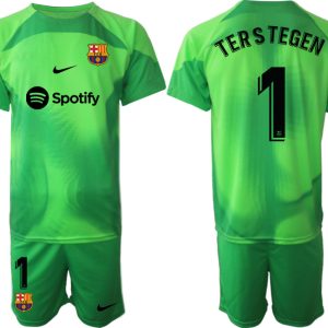 Herren Fußballtrikots Trikotsatz FC Barcelona 2023 Torwarttrikot Grün TERSTEGEN 1