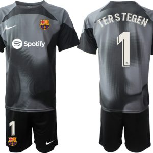 Herren Fußballtrikots Trikotsatz FC Barcelona 2023 Torwarttrikot schwarz On Sale TERSTEGEN 1