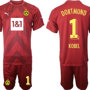 KOBEL #1 Herren Borussia Dortmund BVB Torwarttrikot 2023 in Rot Kurzarm + Kurze Hosen