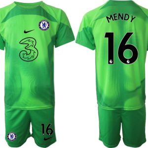 MENDY #16 Herren Chelsea FC 2023 Torwarttrikot Grün Kurzarm + Kurze Hosen