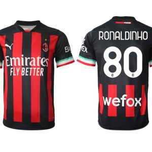 Fußballtrikot für Herren AC Mailand Heimtrikot 2022/23 schwarz Kurzarm RONALDINHO 80