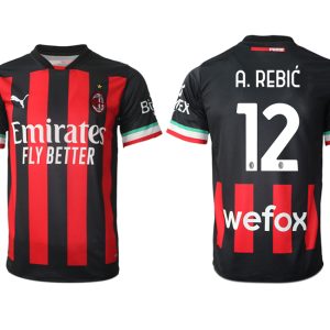 Neuen Herren AC Mailand Heimtrikot 2022/23 schwarz Fußballtrikot mit Namen A.REBIĆ 12