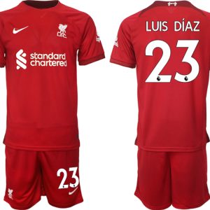 Personalisierte Fußballtrikots Liverpool 22-23 Heimtrikot Kurzarm + Kurze Hosen LUIS DÍAZ 23