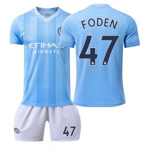 Fußball Trikot Outlet Manchester City 2023-24 Heimtrikot Kurzarm + Kurze Hosen FODEN 47