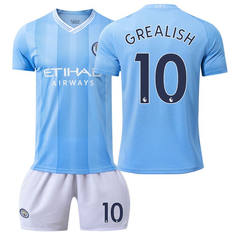 Kinder Manchester City 2023-24 Heimtrikot Fußballtrikots Trikotsatz GREALISH 10