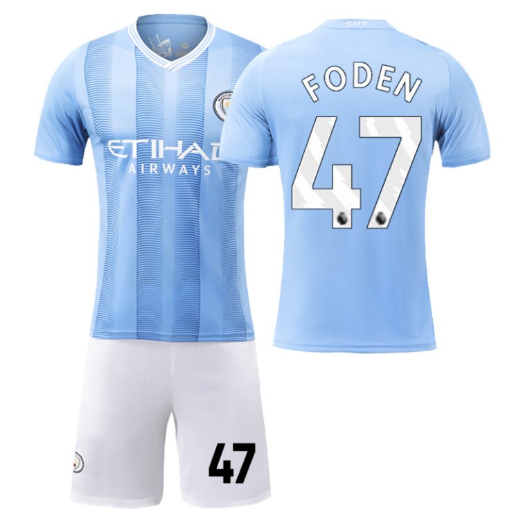 Kinder Manchester City 2023-24 Heimtrikot Trikotsatz mit Aufdruck FODEN 47