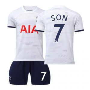 Kinder Tottenham Hotspur 2023-24 Heimtrikot weiss Kurzarm + Blau Kurze Hosen SON 7