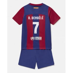 Kinderheim Trikot FC Barcelona 2023-24 Fußballtrikots Trikotsatz Ousmane Dembele 7