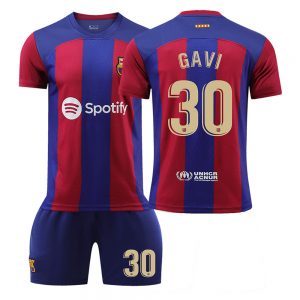 Kinderheim Trikot FC Barcelona 23-24 Trikot Kurzarm + Kurze Hosen GAVI 30