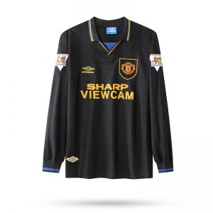 Vintage Manchester United 1993/95 Auswärtstrikot schwarz Langärmeliges Fußballtrikot