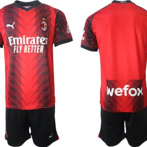 Herren Fußballtrikots Trikotsatz AC Milan Heimtrikot 2023-24 Rot Schwarz