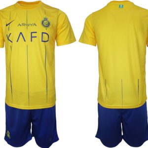 Herren Heimtrikot Al-Nassr 23-24 Trikot Gelb Kurzarm + blaue Kurze Hosen