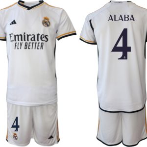 Herren Real Madrid Heimtrikot 2023-24 Fußballtrikots Trikotsatz mit Aufdruck ALABA 4