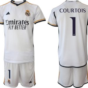 Herren Real Madrid Heimtrikot 2023-24 Fußballtrikots Trikotsatz mit Aufdruck COURTOIS 1