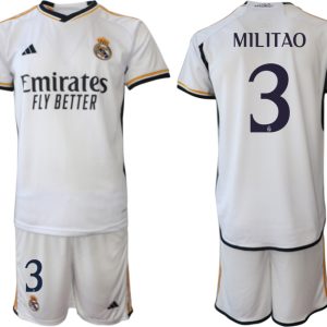 Herren Real Madrid Heimtrikot 2023-24 Fußballtrikots Trikotsatz mit Aufdruck MILITAO 3