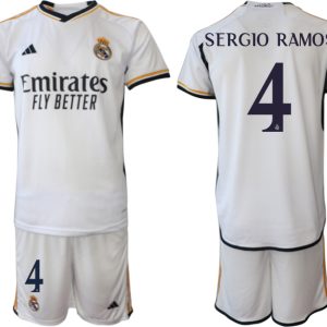 Herren Real Madrid Heimtrikot 2023-24 Fußballtrikots Trikotsatz mit Aufdruck SERGIO RAMOS 4