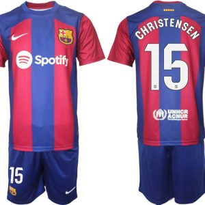 Billig FC Barcelona 2023-2024 Fußballtrikots Set mit namen CHRISTENSEN 15