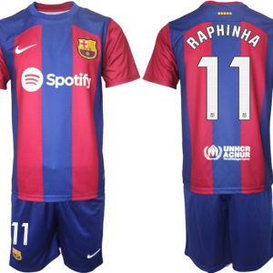 Billig FC Barcelona 2023-2024 Fußballtrikots Set mit namen RAPHINHA 11