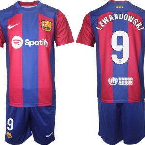 Herren Heimtrikot FC Barcelona 2023-2024 Fußballtrikots Set mit namen LEWANDOWSKI 9