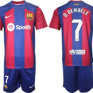 Herren Heimtrikot FC Barcelona 2023-2024 Neue Trikots Set mit namen O.DEMBÉLÉ 7