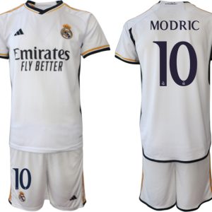 Herren Real Madrid 2023-24 Heimtrikot in weiß Kurzarm + Kurze Hosen MODRIC 10