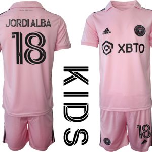 Kinder Fußball Trikot Trikotsatz Inter Miami CF Heimtrikot 2023-24 mit Aufdruck JORDIALBA 18