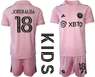 Kinder Fußball Trikot Trikotsatz Inter Miami CF Heimtrikot 2023-24 mit Aufdruck JORDIALBA 18