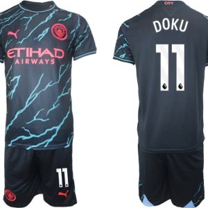 Günstige Fussballtrikots Manchester City Drittes Trikot 2023/24 Kurzarm + Kurze Hosen Jeremy Doku 11