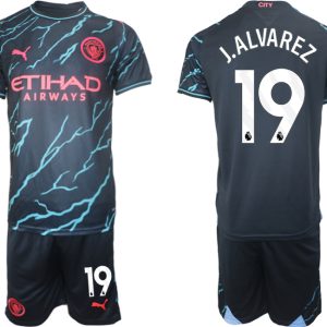 Günstige Fussballtrikots Manchester City Drittes Trikot 2023/24 Kurzarm + Kurze Hosen Julian Alvarez 19