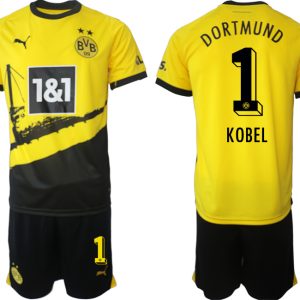 Herren Borussia Dortmund BVB Heimtrikot 2023-24 Fußballtrikots Set mit Aufdruck KOBEL 1