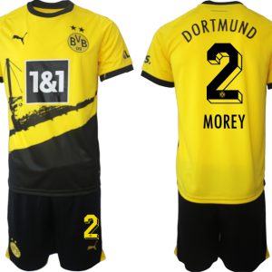 Herren Borussia Dortmund BVB Heimtrikot 2023-24 Fußballtrikots Set mit Aufdruck MOREY 2