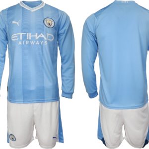 Herren Fußballtrikots Manchester City 2023/24 Heimtrikot Langarm + Kurze Hosen