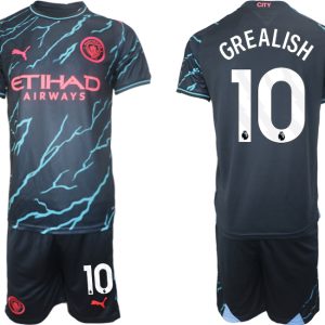 Herren Manchester City Drittes Trikot 2023/24 Kurzarm + Kurze Hosen Jack Grealish 10