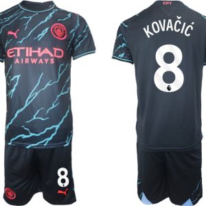 Herren Manchester City Drittes Trikot 2023/24 Kurzarm + Kurze Hosen Mateo Kovacic 8