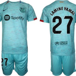 Fußballtrikots günstig FC Barcelona 2023-24 Drittes Trikot blau Trikotsatz Lamine Yamal 27