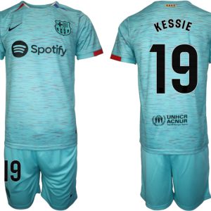 Herren Set FC Barcelona 2023-24 Drittes Trikot blau Kurzarm + Kurze Hosen Franck Kessie 19