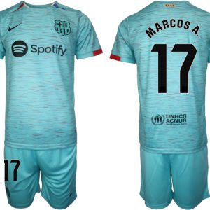 Herren Set FC Barcelona 2023-24 Drittes Trikot blau Kurzarm + Kurze Hosen Marcos Alonso 17