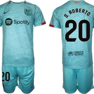 Herren Set FC Barcelona 2023-24 Drittes Trikot blau Kurzarm + Kurze Hosen Sergi Roberto 20