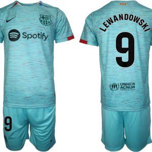 Herren Set FC Barcelona 23-24 Drittes Trikot blau mit Aufdruck Robert Lewandowski 9