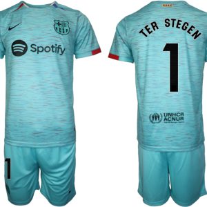 Herren Set FC Barcelona 23-24 Drittes Trikot blau mit Aufdruck TER STEGEN 1