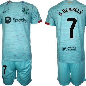 Herren Set FC Barcelona 23-24 Drittes Trikot blau Ousmane Dembele 7