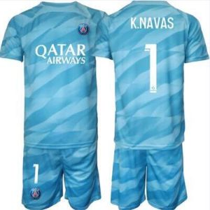 Kinder Günstige Paris Saint-Germain PSG Torwarttrikot Trikotsatz 2023-24 blau K.NAVAS 1